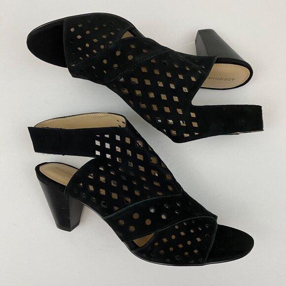 Adrienne Vittadini Phil Black Fine Leather Slingback Heeled Sandals Womens 8M - Picture 4 of 10